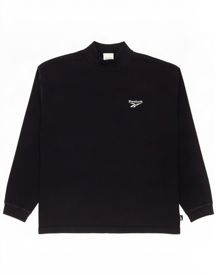 Reebok - Camiseta de manga larga para hombre, talla pequeña, algodón negro