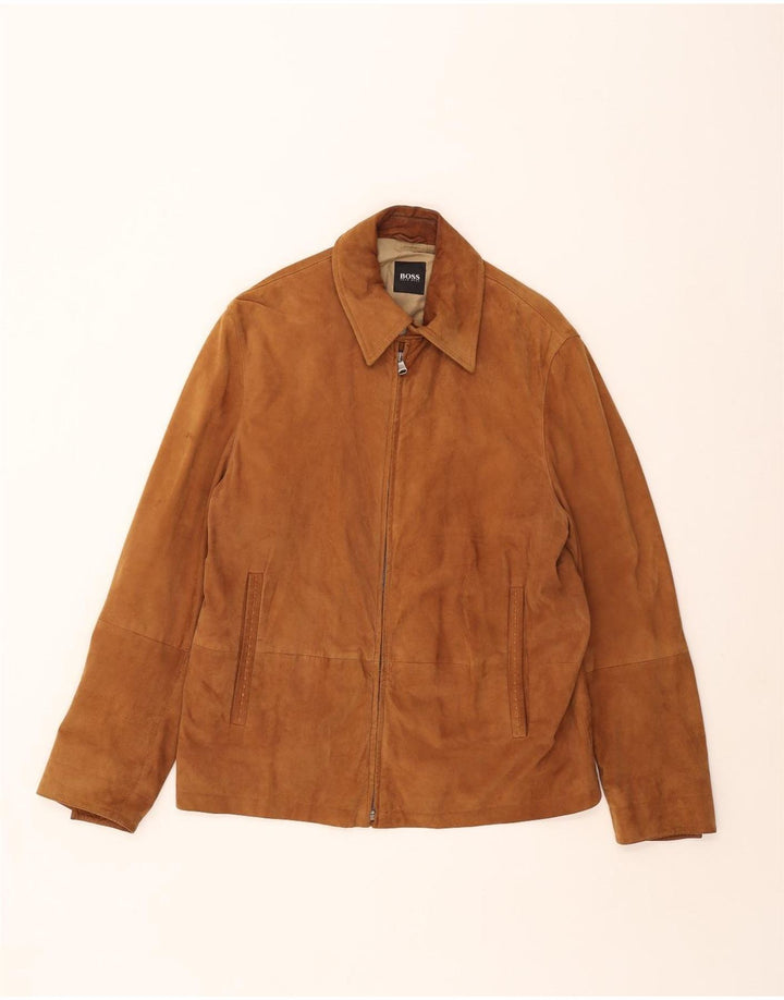 Hugo Boss Chaqueta de ante para hombre EU 52 XL Cuero marrón