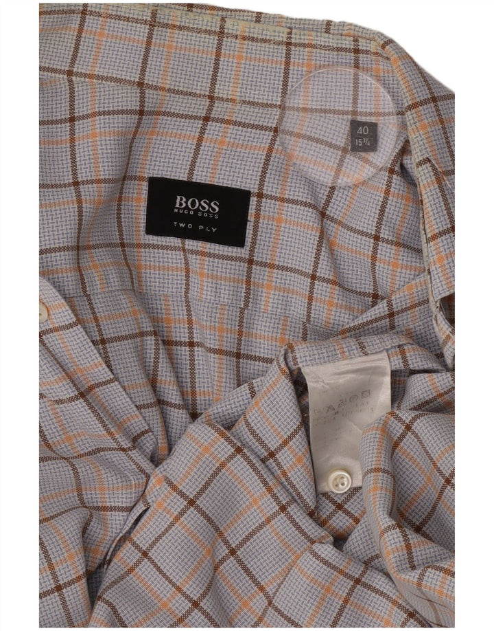 Hugo Boss Camisa para hombre Talla 15 3/4 40 Algodón a cuadros azul mediano
