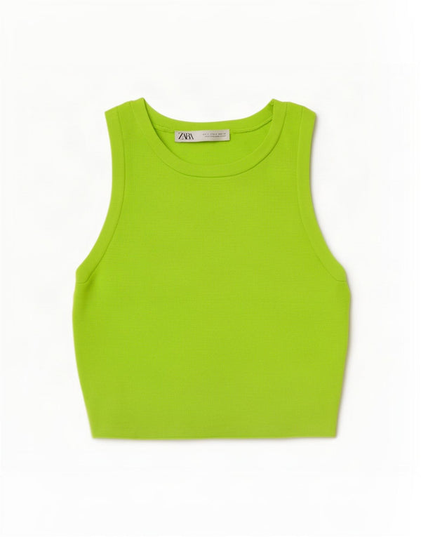 Zara Mujer Crop Vest Top UK 8 Small Viscosa Verde