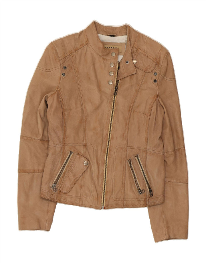ASHWOOD Womens Leather Jacket UK 14 Large Beige Leather Vintage Ashwood and Second-Hand Ashwood from Messina Hembry 