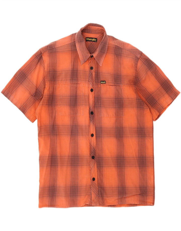 Wrangler Camisa De Manga Corta Para Hombre Algodón A Cuadros Naranja Medio