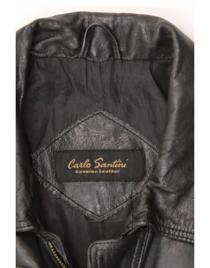 Carlo Santini Chaqueta de cuero para hombre UK 36 Small Black