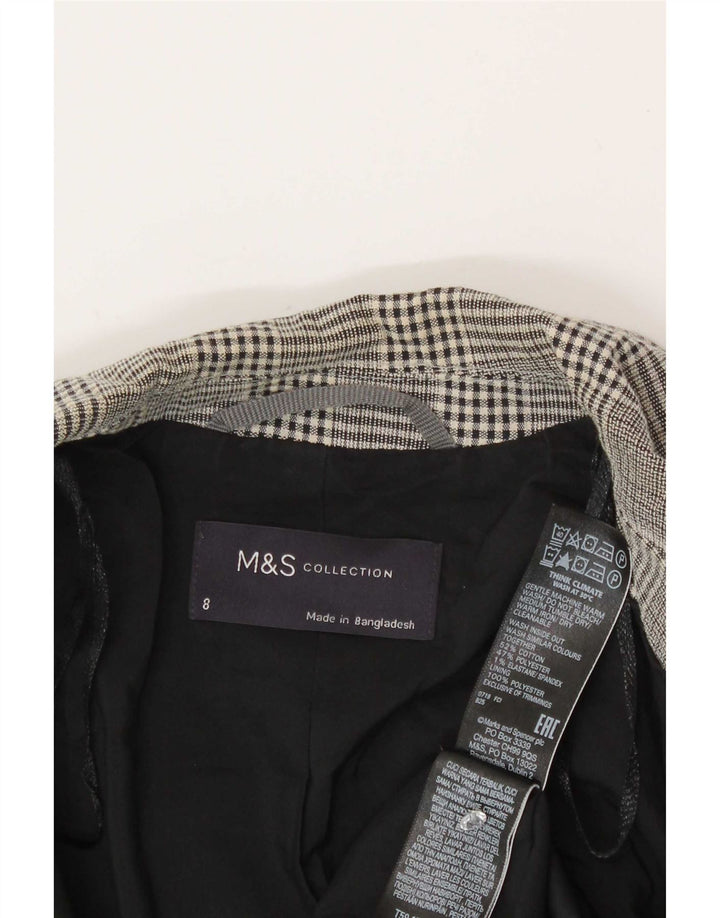 Marks & Spencer Chaqueta tipo blazer con 1 botón para mujer UK 8 Small Grey Check Cotton