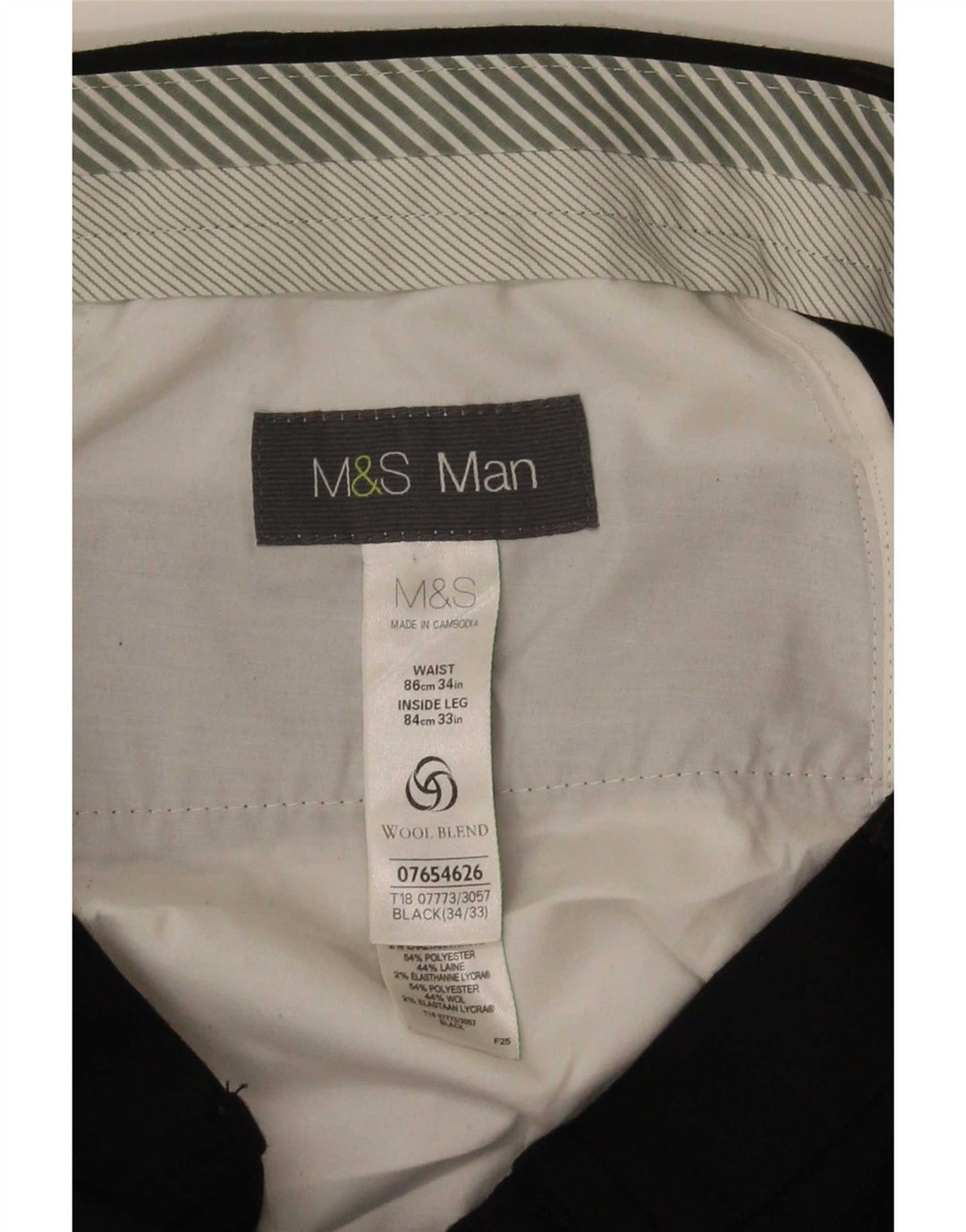 Marks & Spencer Pantalón de traje recto para hombre W34 L33 Poliéster negro