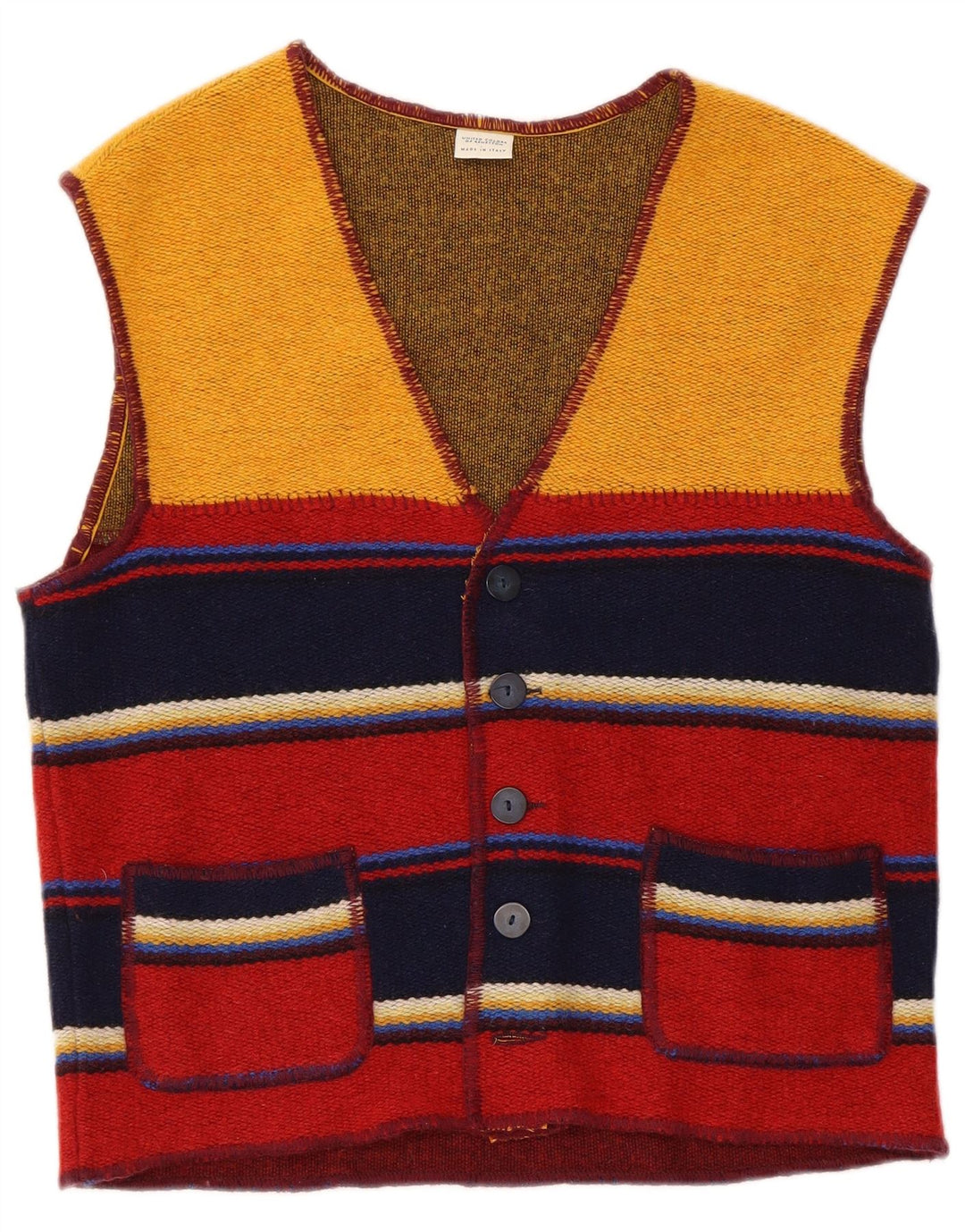 Benetton Jersey Cárdigan Sin Mangas Pequeño De Lana A Rayas Multicolor Hombre