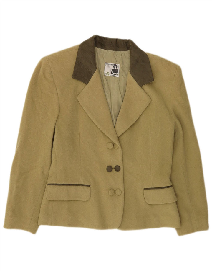 Vintage mujer doble pecho Blazer chaqueta Reino Unido 10 pequeña lana caqui