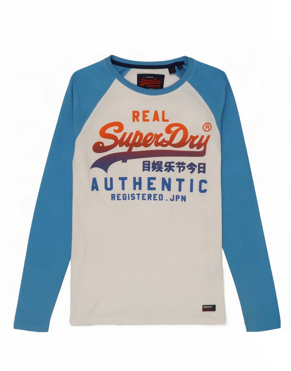 Superdry Hombre Top gráfico de manga larga de algodón color block blanco pequeño