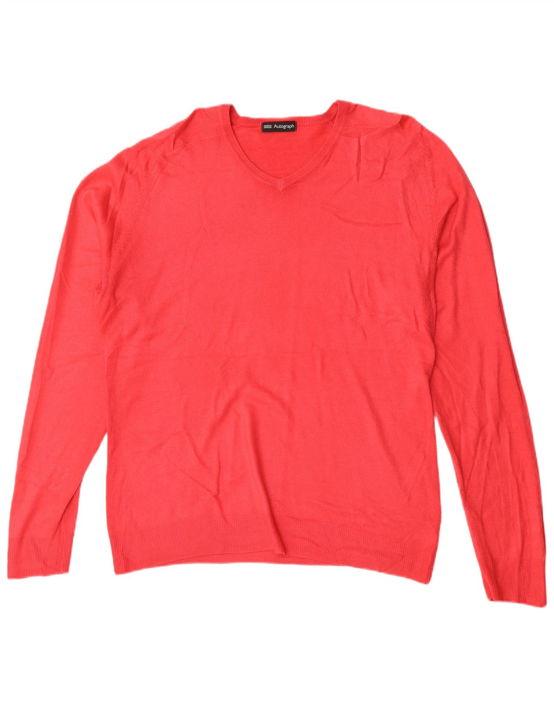 Marks & Spencer Suéter con cuello en V y autógrafo para hombre, tamaño grande, acrílico rojo