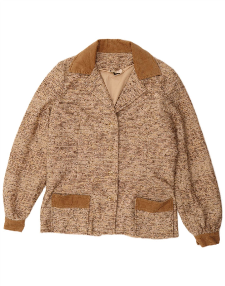 Vintage mujer 4 botones Blazer chaqueta Reino Unido 14 grande beige moteado