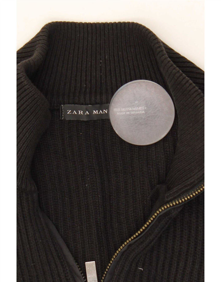 Zara Hombre Jersey Cárdigan Algodón Color Block Mediano Negro