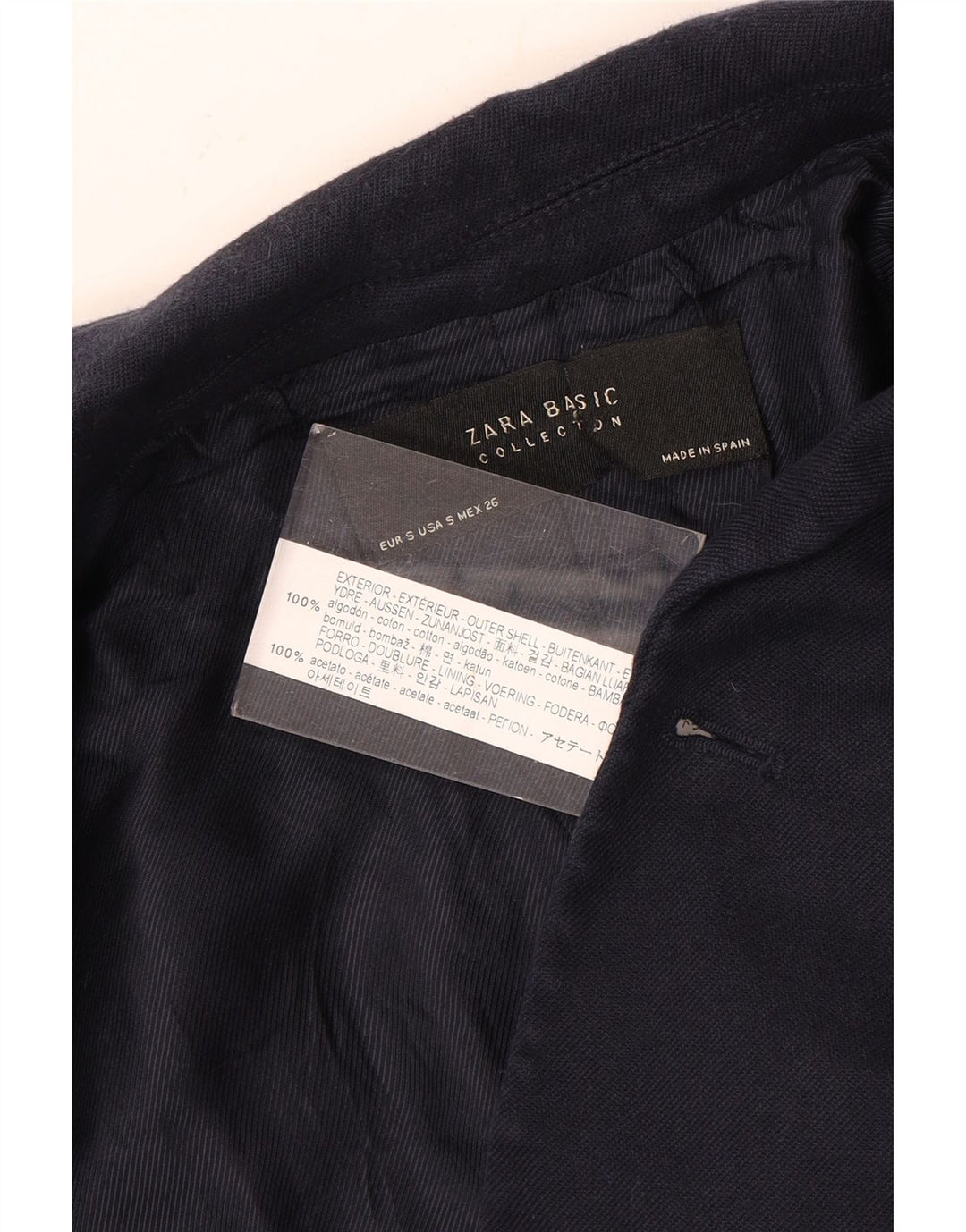 ZARA Chaqueta Blazer De Doble Botonadura Para Mujer UK 10 Small Azul Marino Algodón