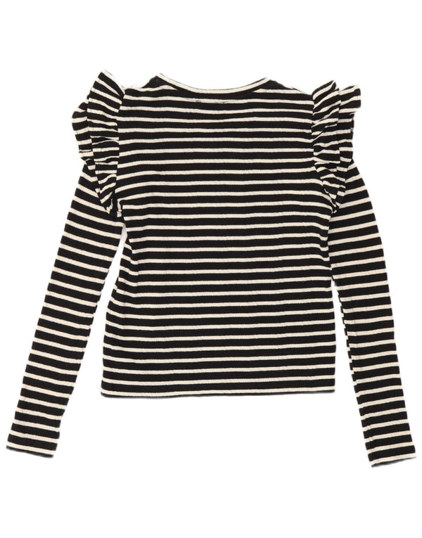 Zara Mujer Crop Top Manga Larga UK 10 Small Negro Rayas Algodón