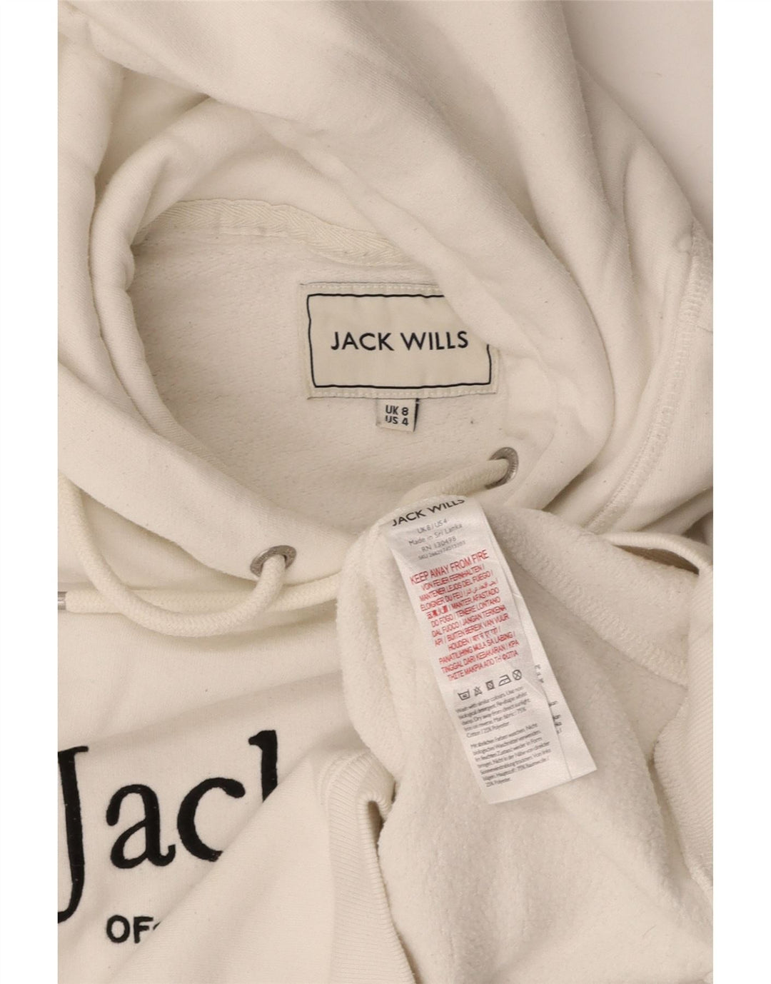 JACK WILLS Jersey con capucha y gráfico corto para mujer UK 8 Small White Cotton