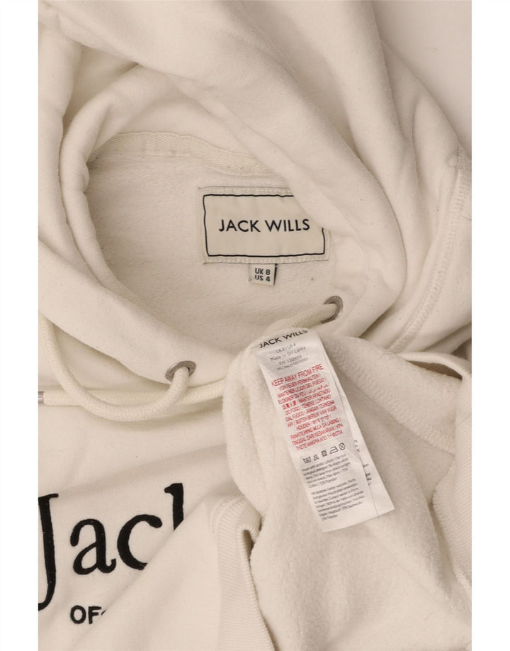 JACK WILLS Jersey con capucha y gráfico corto para mujer UK 8 Small White Cotton