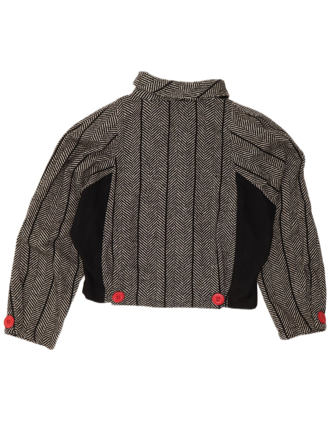 Vintage mujer crop Batwing Blazer chaqueta US 1 XS lana de espiga negra