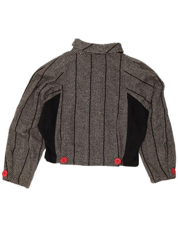 Vintage mujer crop Batwing Blazer chaqueta US 1 XS lana de espiga negra