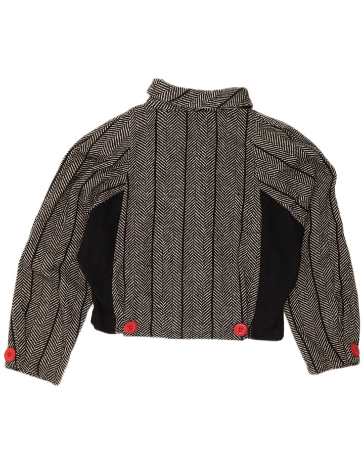 Vintage mujer crop Batwing Blazer chaqueta US 1 XS lana de espiga negra