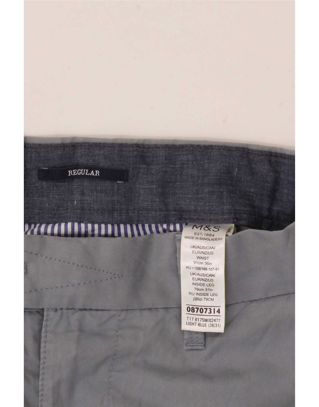 Marks & Spencer Pantalón de traje de corte regular para hombre W36 L31 Algodón azul