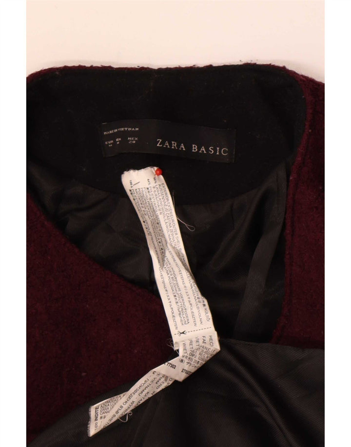 Zara Chaqueta Blazer con Cremallera Completa para Mujer UK 40 Lana Burdeos Mediana