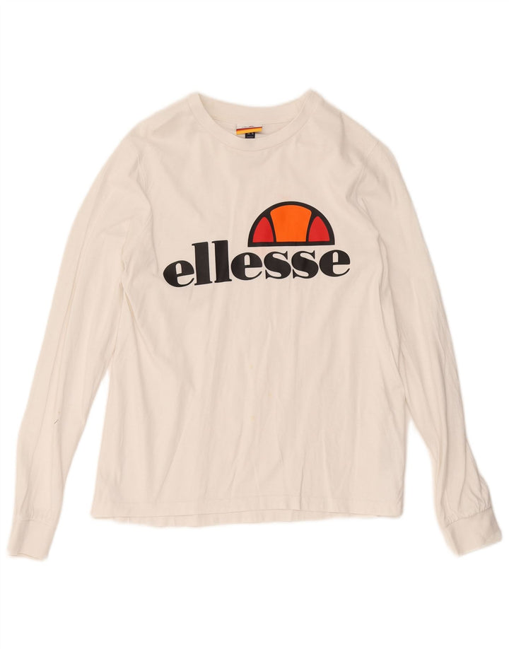 Ellesse Top gráfico para mujer de manga larga UK 10 Small White Cotton