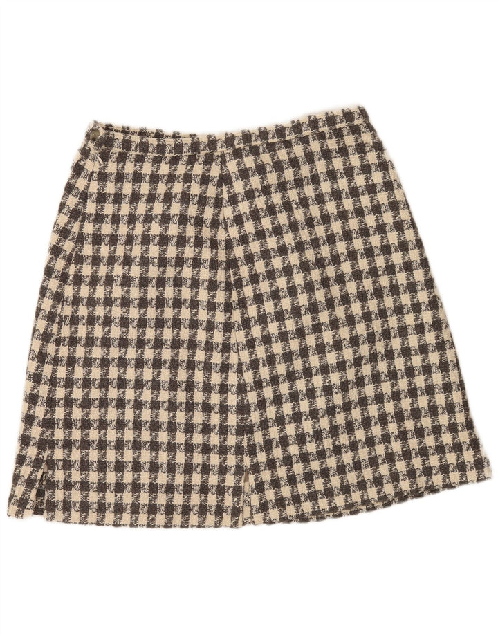 Vintage mujer A-Line falda W32 grande beige cheque