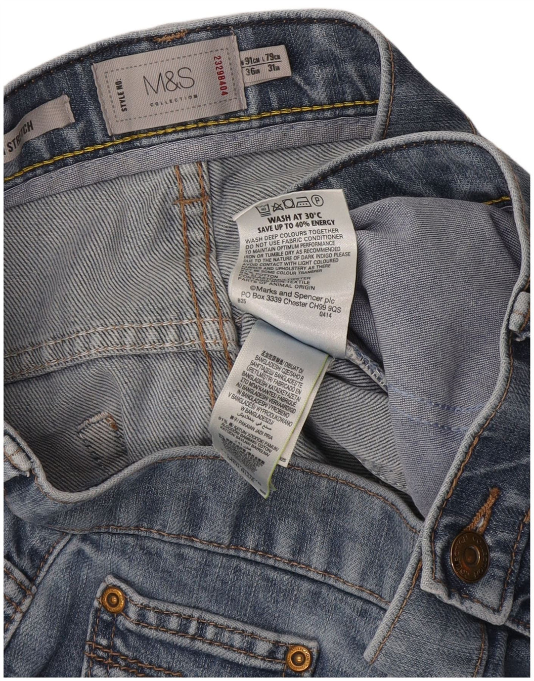 Marks & Spencer Vaqueros rectos regulares para hombre W36 L31 Algodón azul