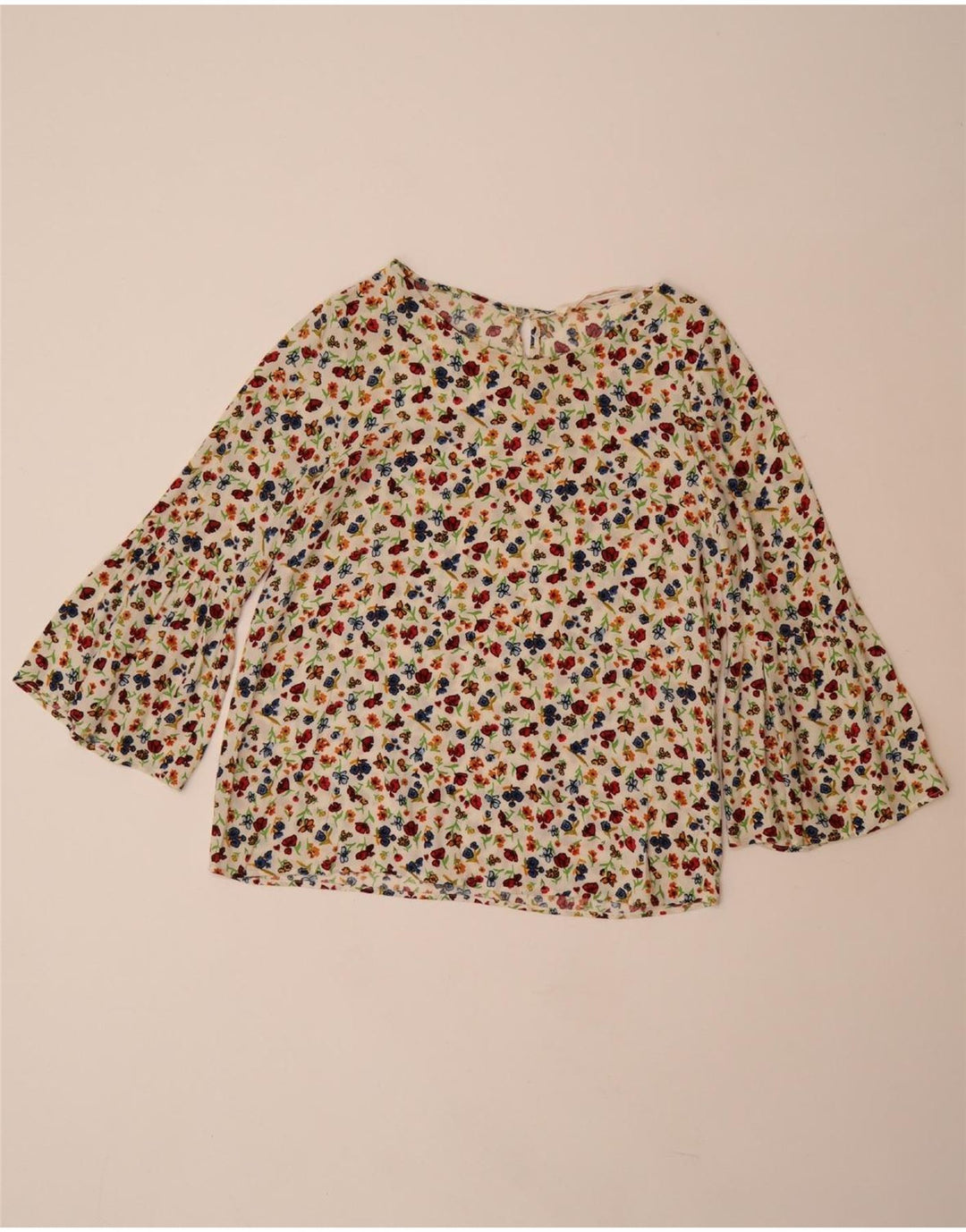 ZARA Blusa de manga 3/4 para mujer UK 40 Small Off White Floral Viscosa
