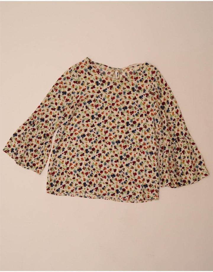ZARA Blusa de manga 3/4 para mujer UK 40 Small Off White Floral Viscosa