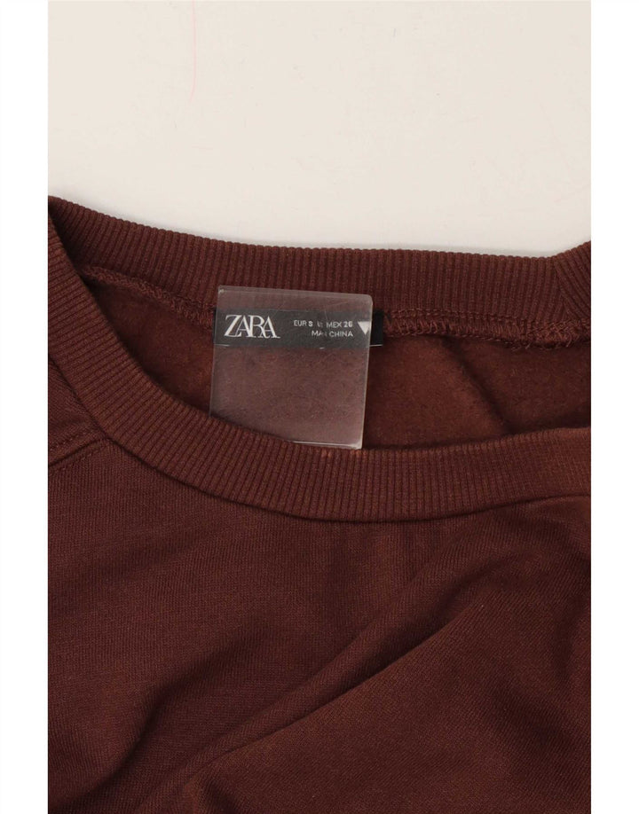 Zara Mujer Crop Sudadera Jumper UK 10 Small Marrón