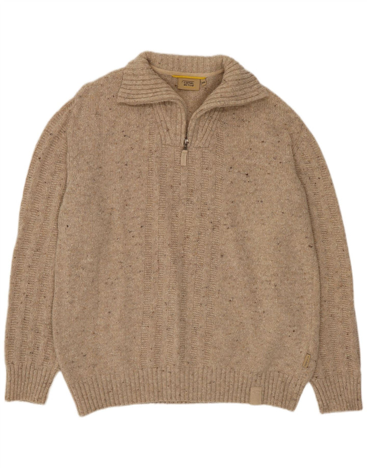 Camel Active - Jersey para hombre con cuello y cremallera, talla 2XL, lana moteada beige