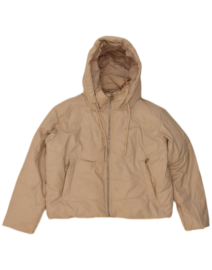 Zara Mujer Chaqueta Acolchada Extragrande Con Capucha UK 6 XS Poliéster Beige