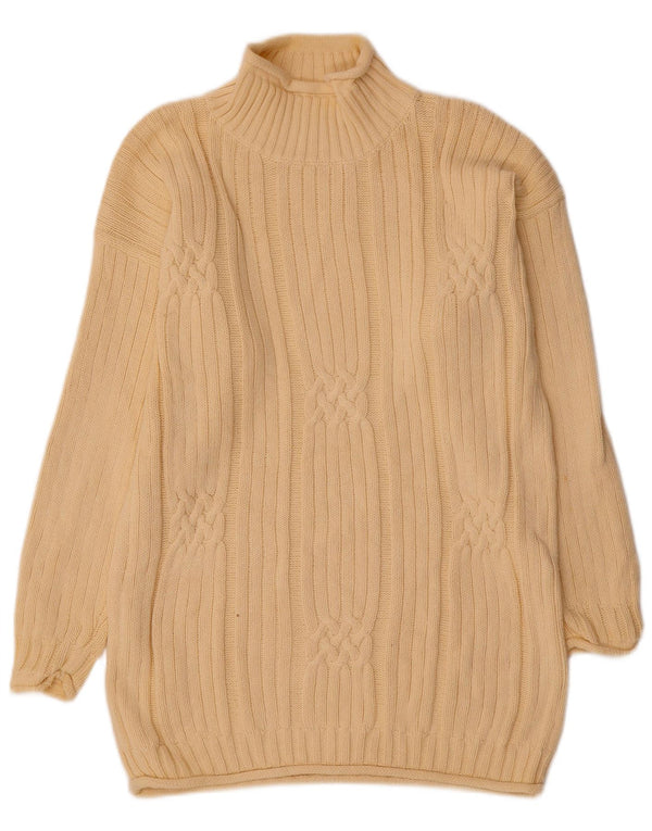 Vintage hombres tortuga cuello jersey suéter Reino Unido 38/40 algodón beige medio