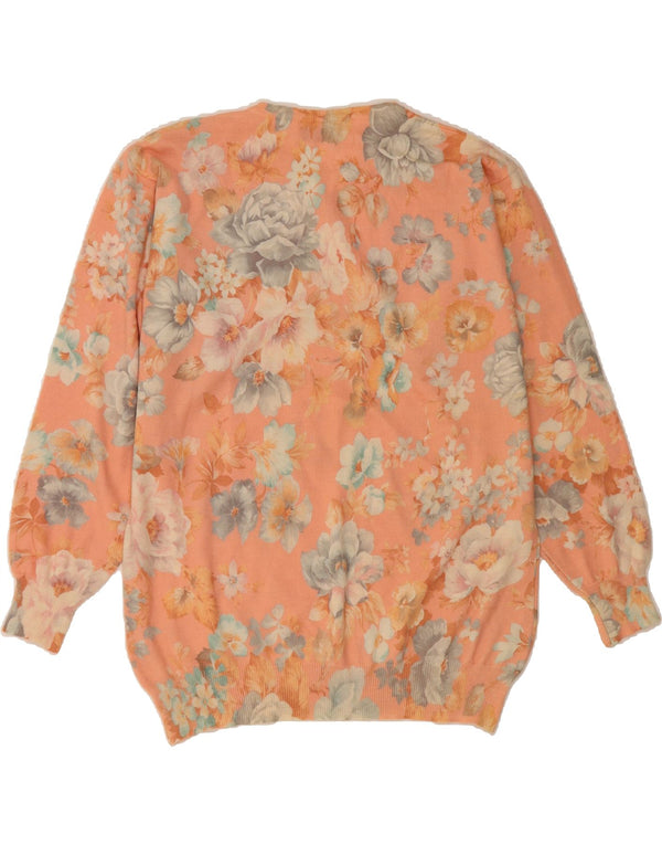 VINTAGE suéter de cuello redondo para mujer Reino Unido 18 XL lana floral rosa