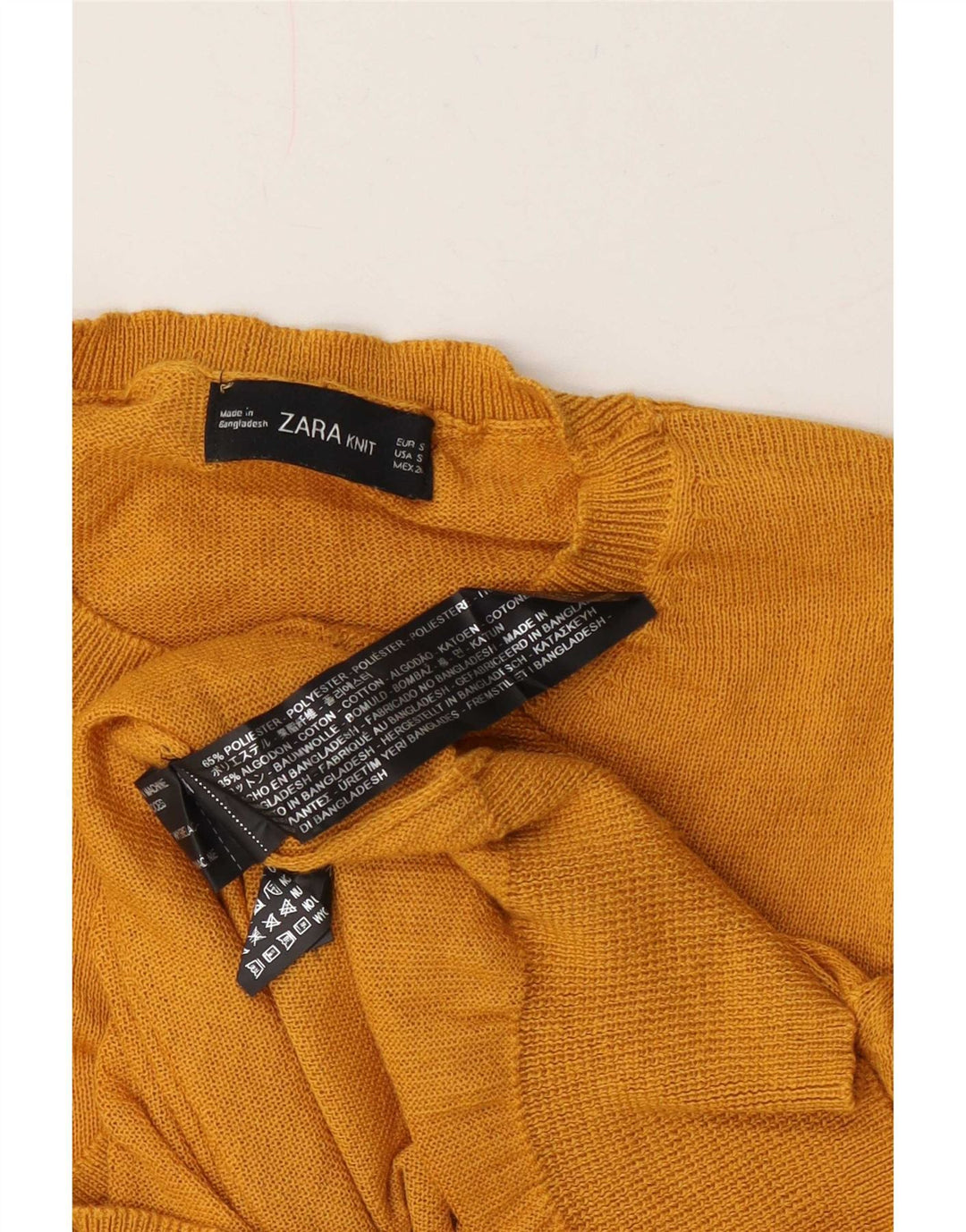 Zara Mujer Crop Crew Neck Jumper Sweater UK 10 Small Amarillo Poliéster