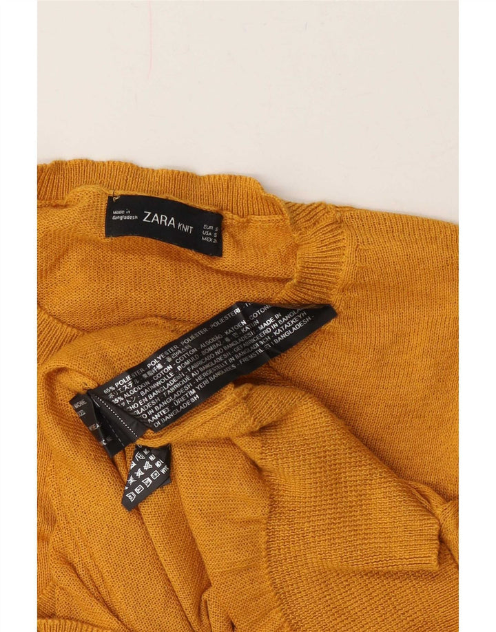 Zara Mujer Crop Crew Neck Jumper Sweater UK 10 Small Amarillo Poliéster