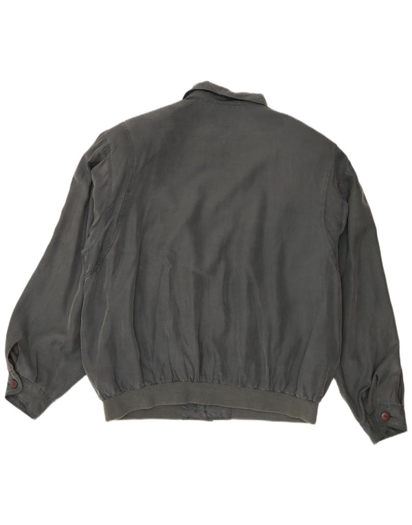 Vintage hombres bombardero chaqueta Reino Unido 40 seda gris grande