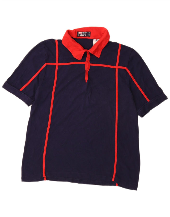 FILA Polo para hombre de algodón con bloques de color azul marino grande