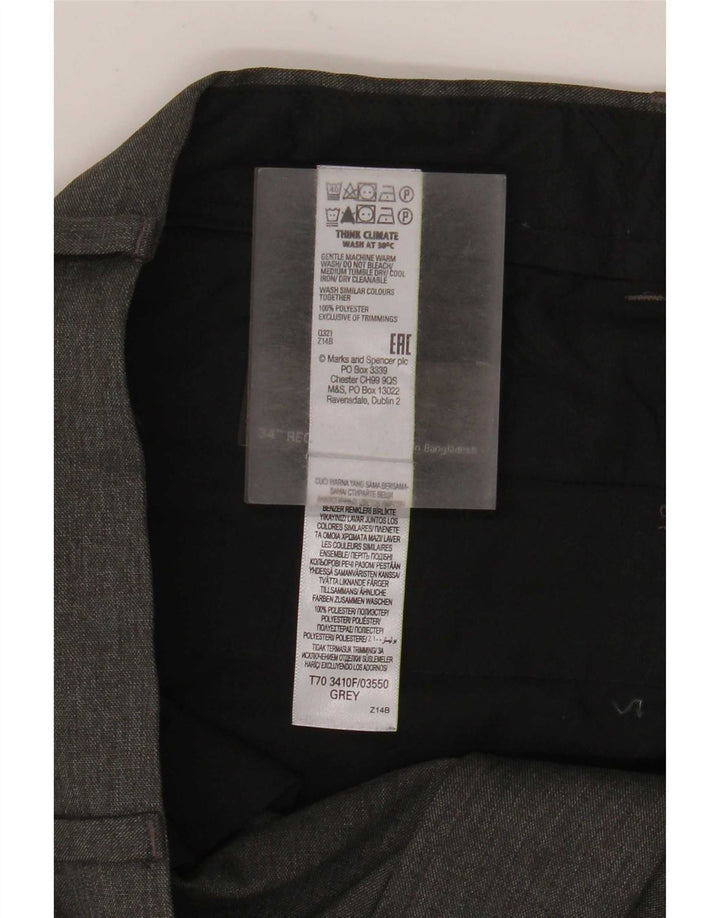 Marks & Spencer Pantalón chino ajustado para hombre W34 L31 Poliéster gris