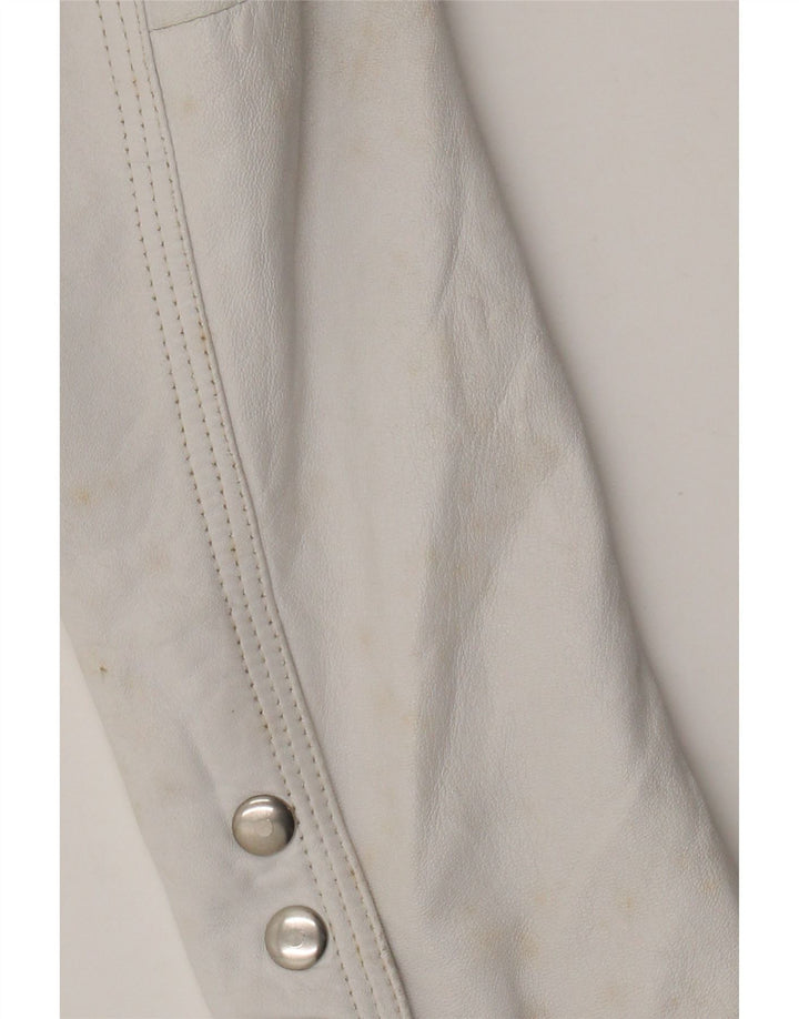 Vintage mujer cuero Blazer chaqueta IT 44 cuero blanco medio