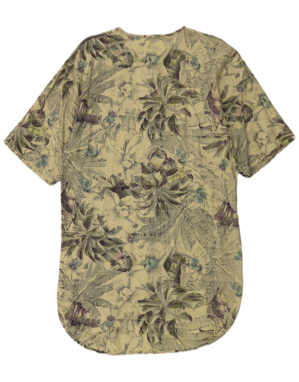 Vintage mujer manga corta camisa vestido Reino Unido 16 grande verde floral