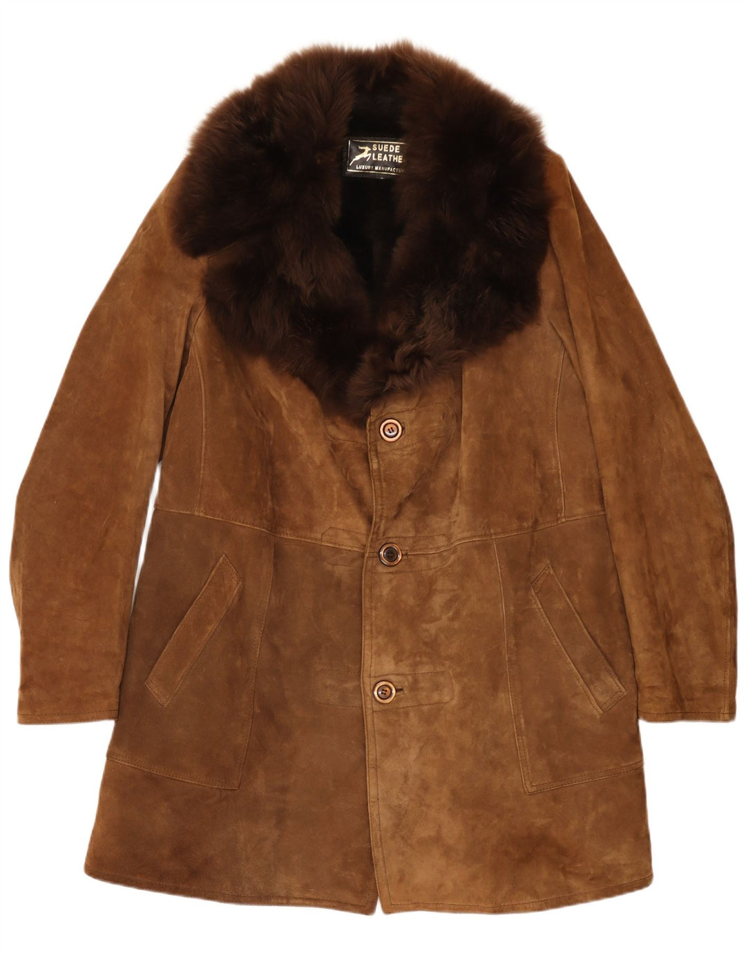 Vintage hombres shearling abrigo Reino Unido 38 cuero beige medio