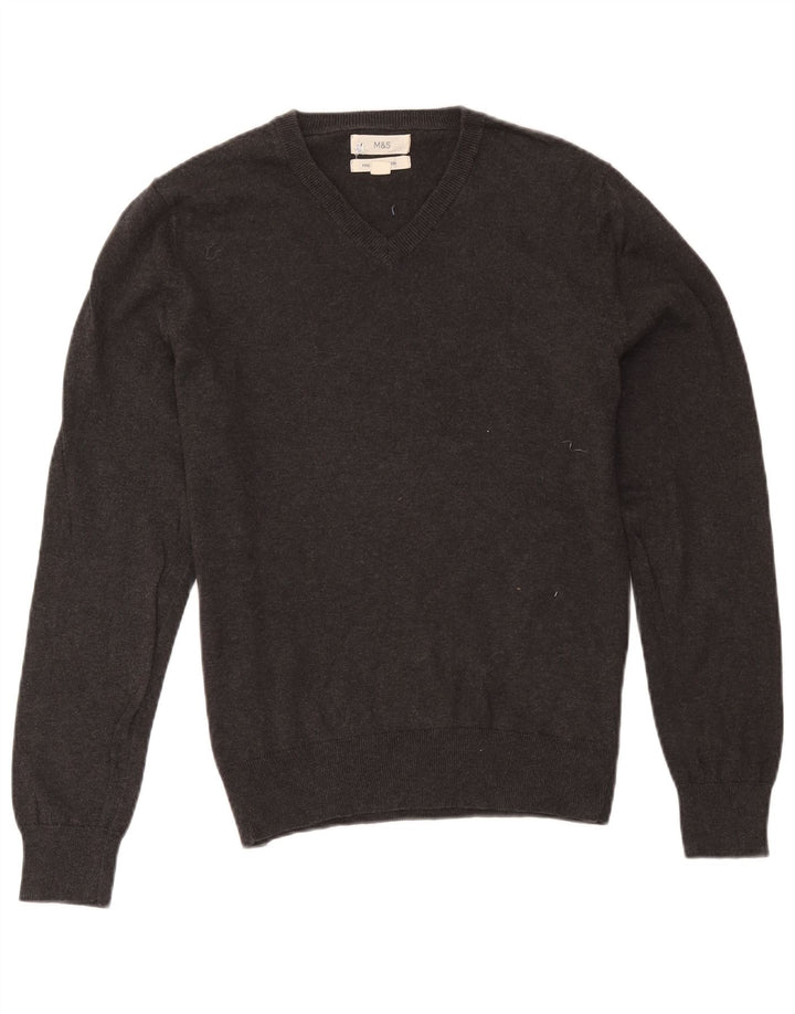 Marks & Spencer Jersey con cuello en V para hombre de algodón gris medio