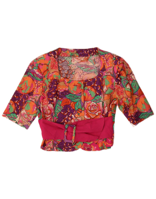 Vintage mujer crop camisa blusa Reino Unido 12 medio multicolor floral