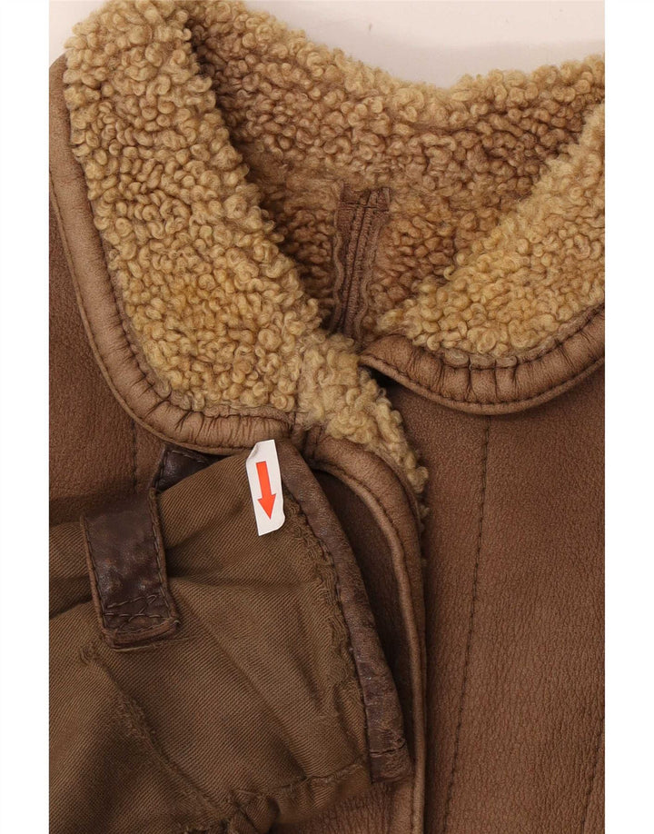 Vintage mujer Sherpa chaqueta de cuero de gran tamaño IT 46 marrón grande