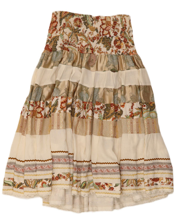 Falda acampanada vintage de cintura alta para mujer W28 Viscosa floral beige medio