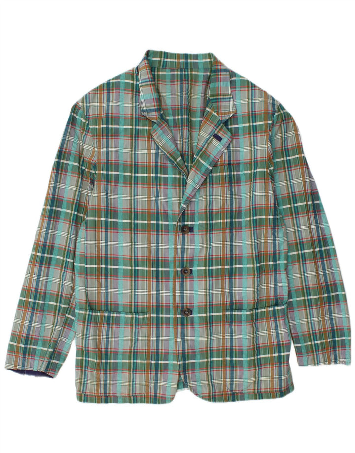 Vintage hombres 3 botones Blazer chaqueta IT 48 algodón a cuadros verde medio