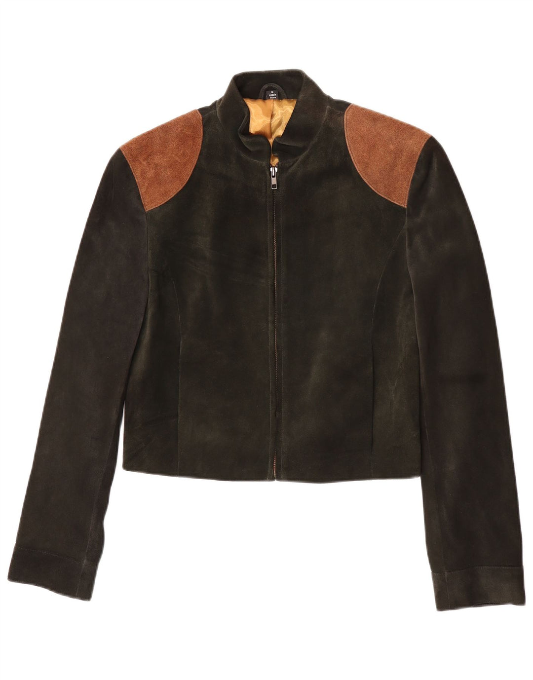 Vintage mujer crop bomber chaqueta Reino Unido 12 bloque de color verde medio