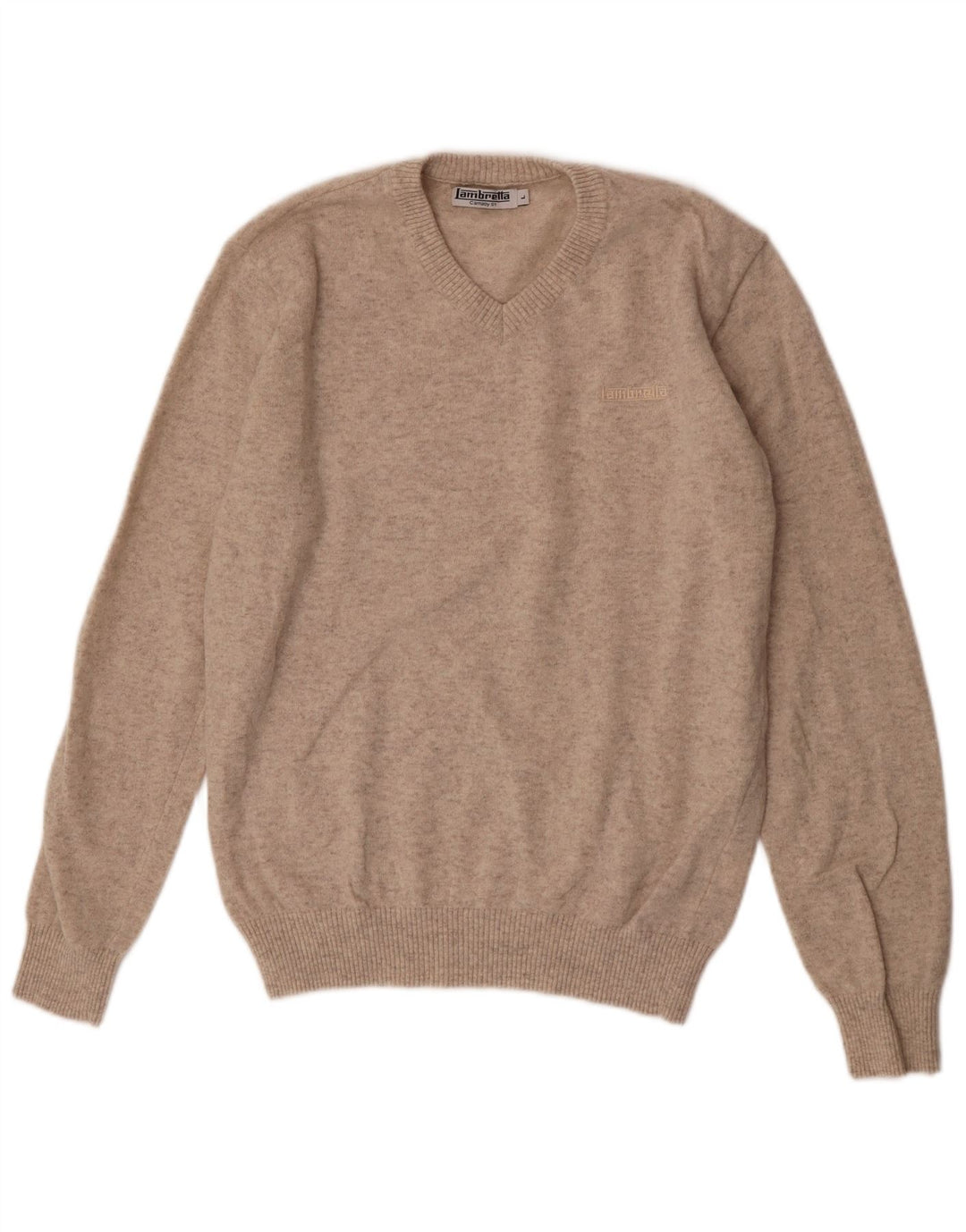 Lambretta Jersey con cuello en V para hombre, talla grande, lana de cordero beige