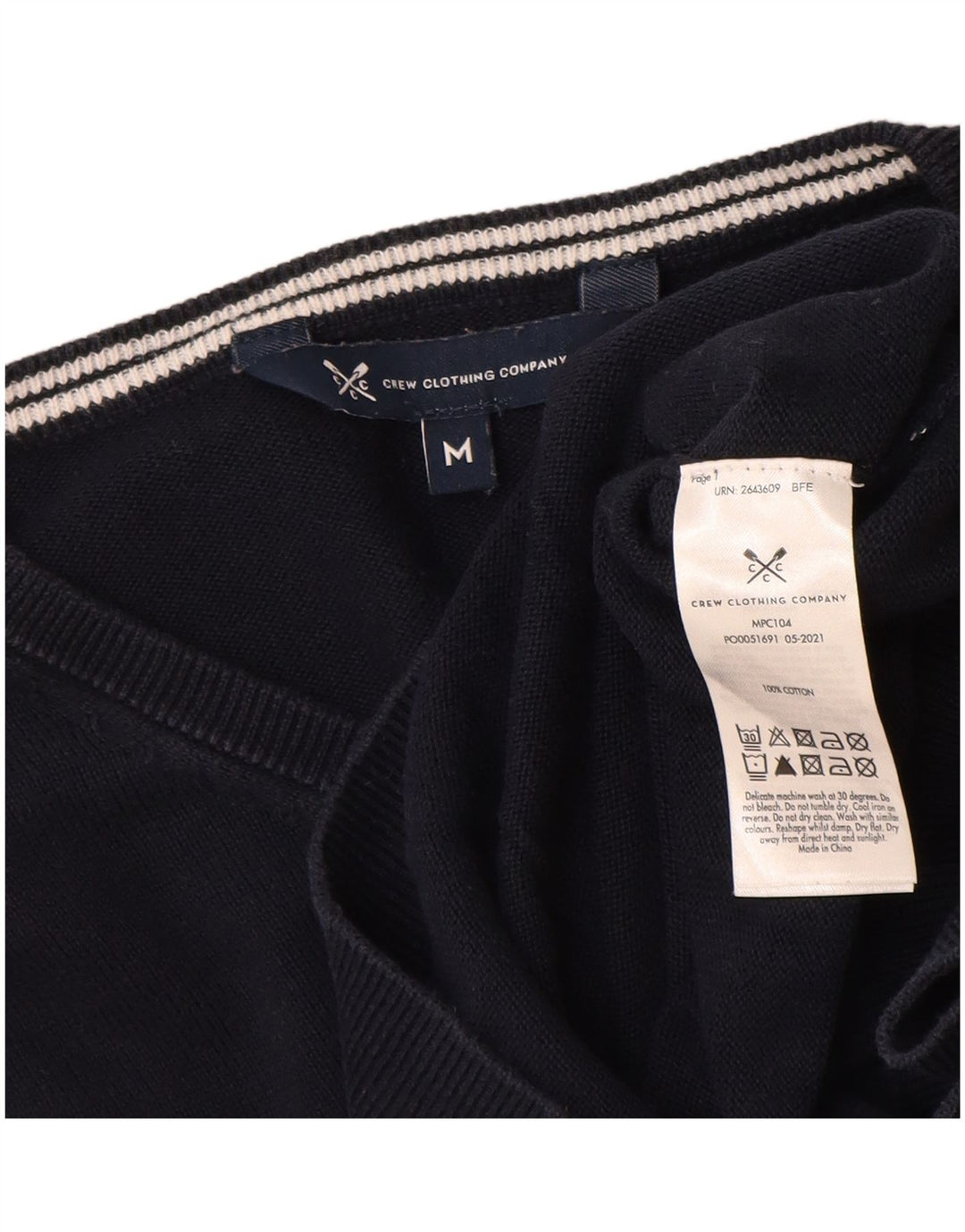 Crew Clothing - Jersey con cuello en V para hombre, algodón azul marino mediano